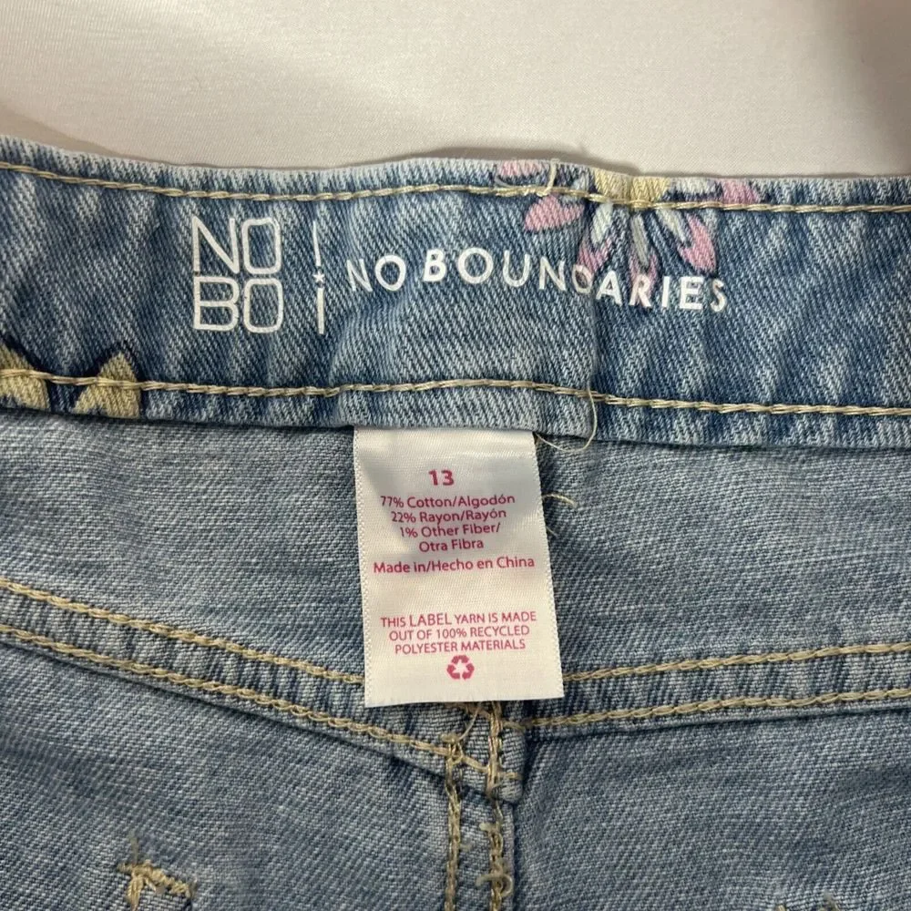 No Boundaries Juniors 13 Shorts Blue High Rise Cutoff Jeans Flower‎ Print